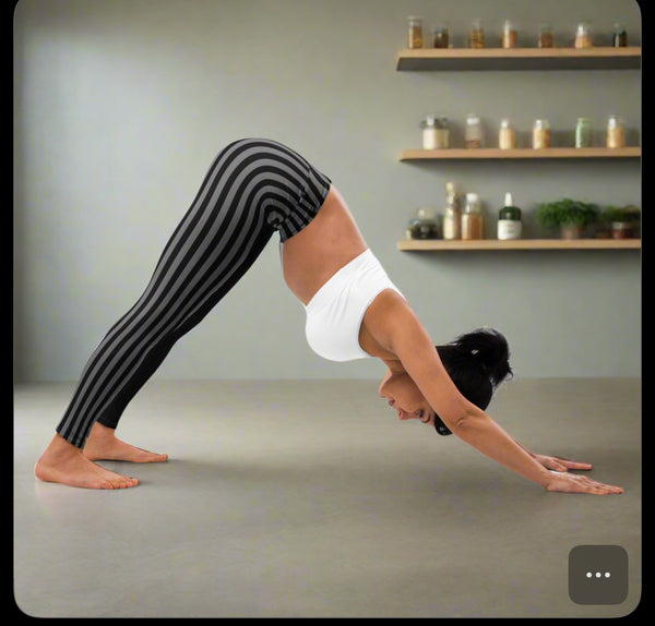 Grey Black Striped Women's Tights, Best Yoga Leggings