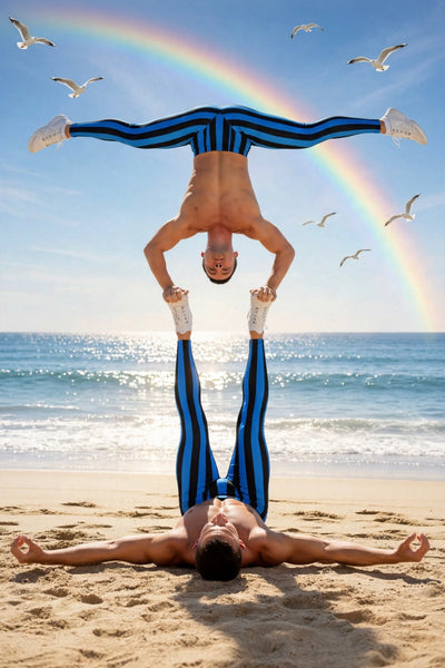 Blue Black Striped Meggings, Stripes Men's Leggings