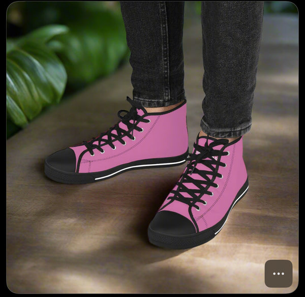 Pink Solid Color Men's Sneakers, Best Pink Canvas High Tops, Modern Minimalist Best Men's High Top Sneakers