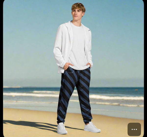 Blue Black Striped Track Pants, Best Unisex Running Athletic Jogger Track Trouser Sweatpants Pants For Men and Women - Made in USA/EU/MX (US Size: XS-3XL)