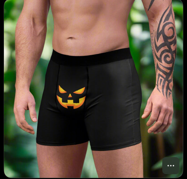Funny Halloween Men's Underwear, Erotic Black Orange Pumpkin Face Halloween Party Best Men's Boxer Briefs (US Size: XS-3XL)
