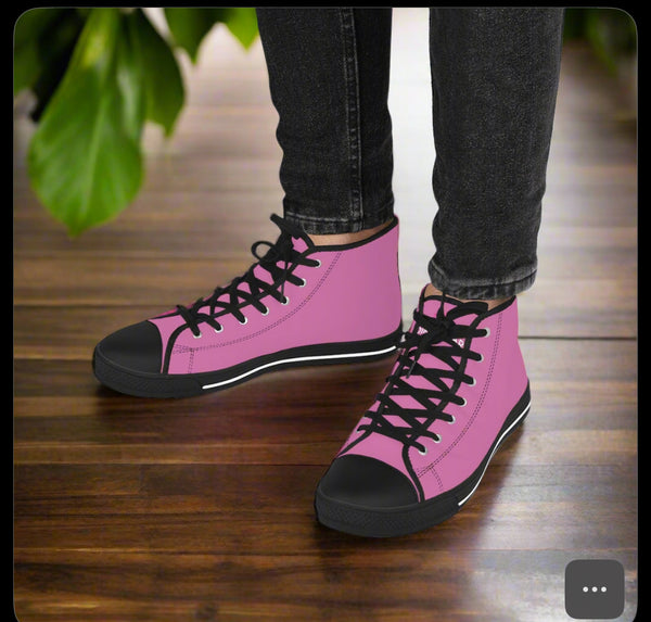 Pink Solid Color Men's Sneakers, Best Pink Canvas High Tops, Modern Minimalist Best Men's High Top Sneakers