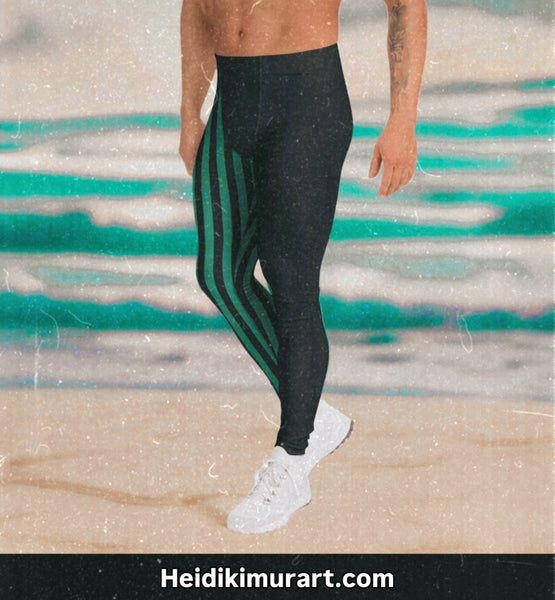 Dark Green Black Striped Meggings, Best Men's Leggings