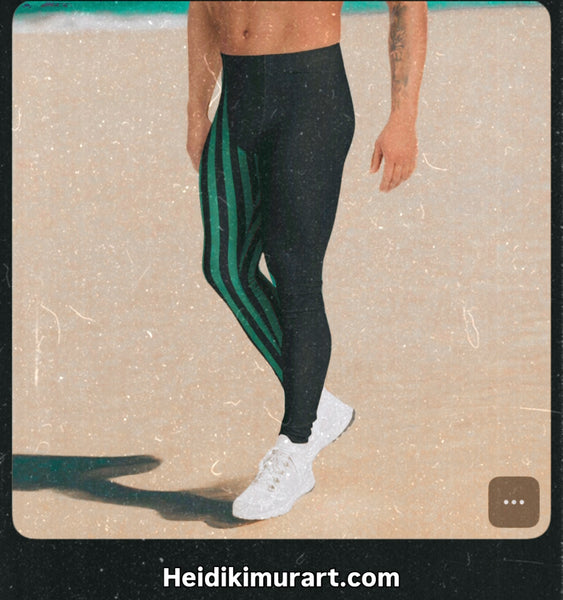 Dark Green Black Striped Meggings, Best Men's Leggings