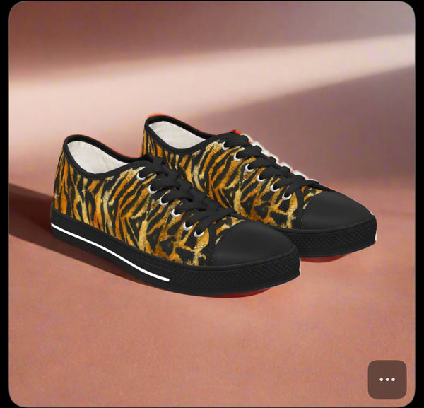 Orange Tiger Striped Women's Sneakers, Animal Print Women's Sneakers, Best Low Top Sneakers (US Size: 5.5-12)