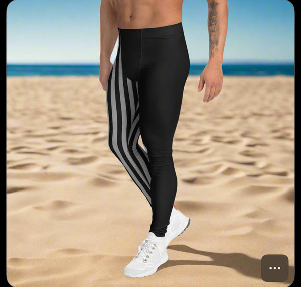 Grey Black Striped Meggings, Best Men's Leggings