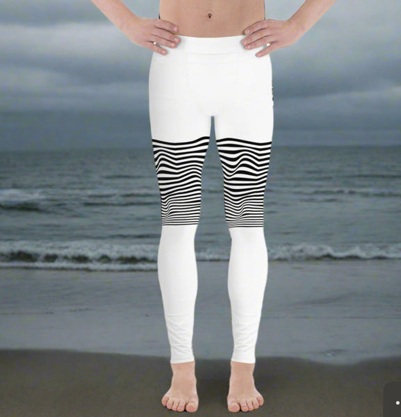 Black White Wavy Print Meggings, Best Men's Leggings