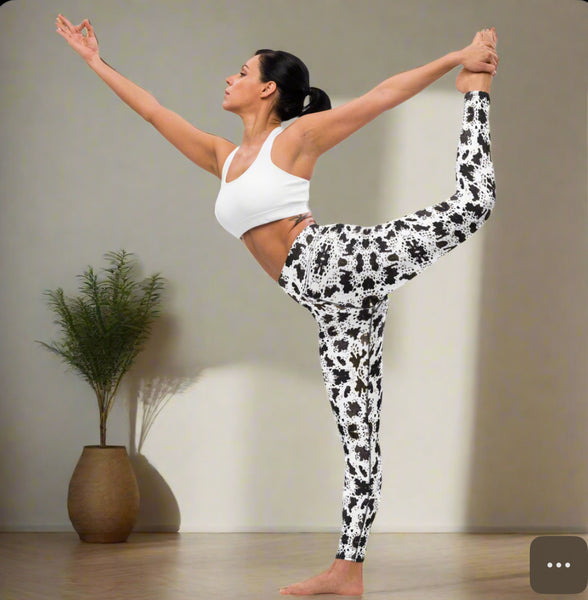 Cow Print Women's Yoga Leggings, Best Animal Print Tights