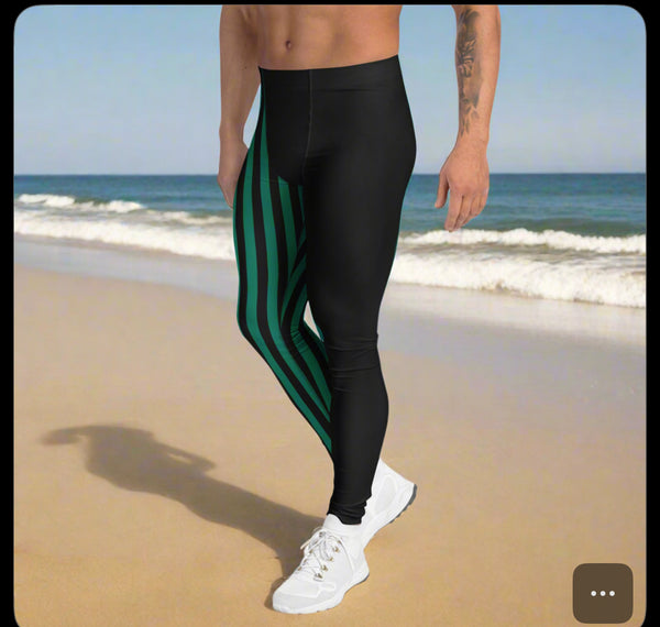 Dark Green Black Striped Meggings, Best Men's Leggings