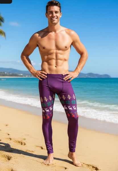 Purple Christmas Reindeer Meggings, Best Men's Leggings