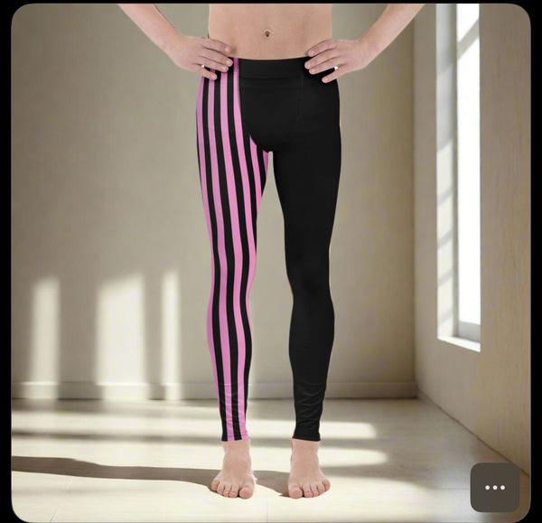 Light Pink Black Striped Meggings, Best Men's Leggings