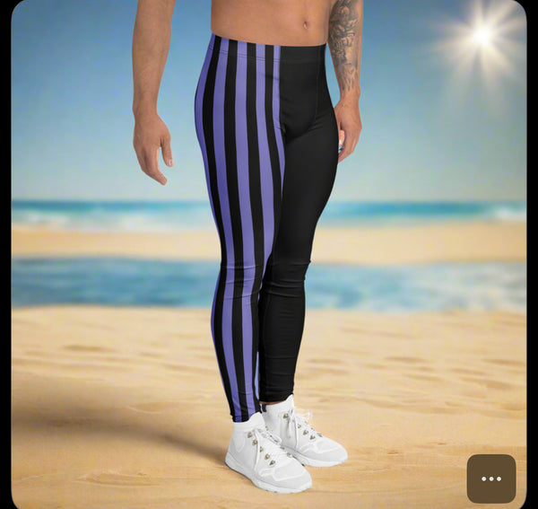 Purple Black Striped Meggings, Best Men's Leggings