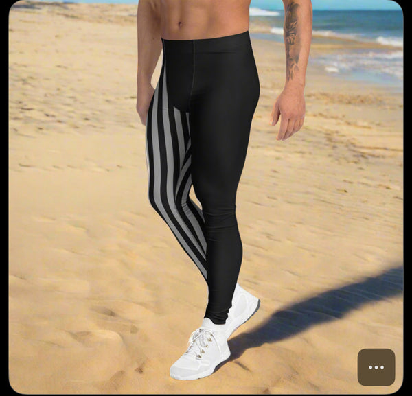 Grey Black Striped Meggings, Best Men's Leggings
