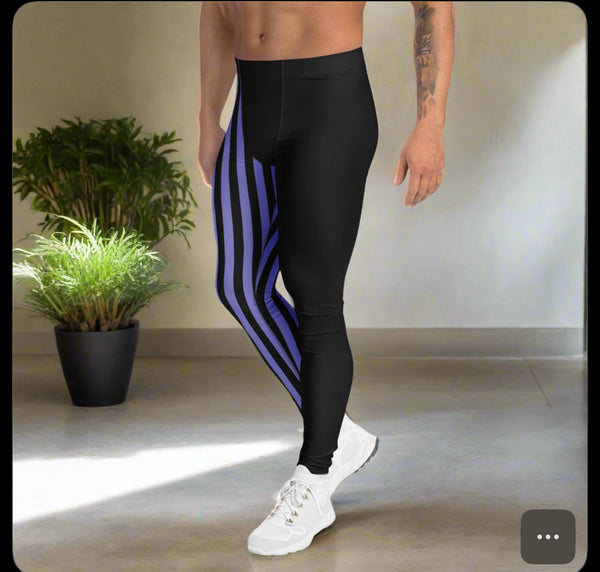 Purple Black Striped Meggings, Best Men's Leggings