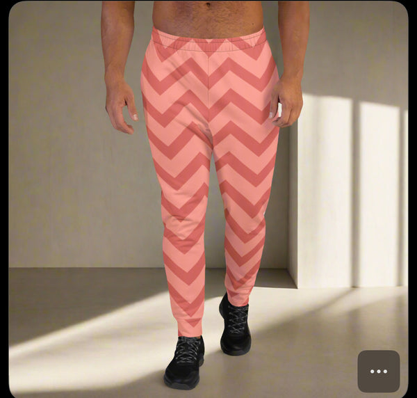 Pink Chevron Print Men's Joggers, Chevron Pattern Men's Slim-Fit Sweatpants - Made in USA/EU/MX