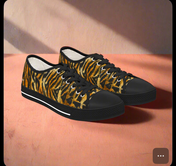 Orange Tiger Striped Women's Sneakers, Animal Print Women's Sneakers, Best Low Top Sneakers (US Size: 5.5-12)