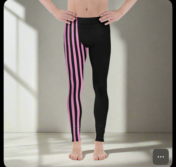 Light Pink Black Striped Meggings, Best Men's Leggings