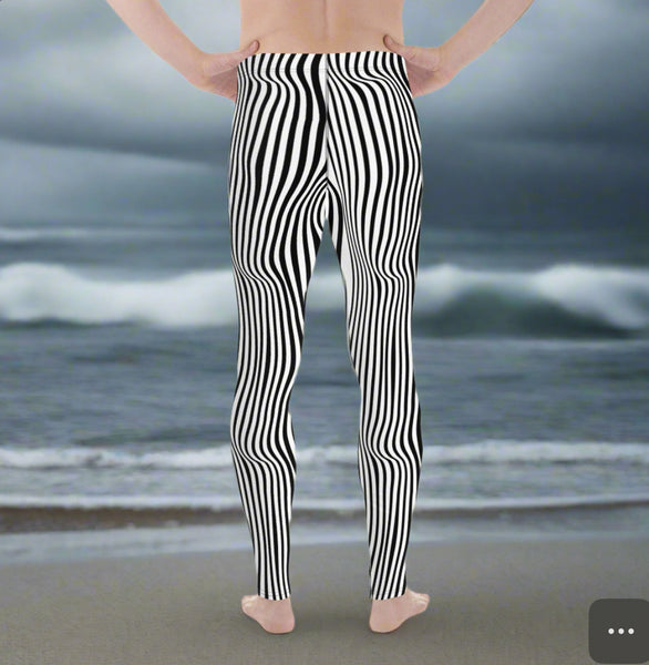 Black White Wavy Men's Leggings