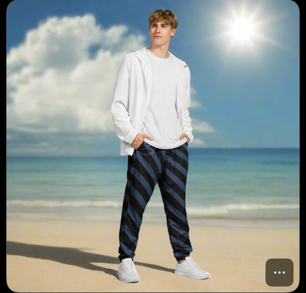 Blue Black Striped Track Pants, Best Unisex Running Athletic Jogger Track Trouser Sweatpants Pants For Men and Women - Made in USA/EU/MX (US Size: XS-3XL)