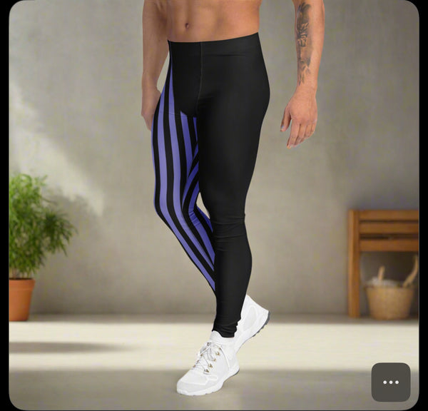 Purple Black Striped Meggings, Best Men's Leggings