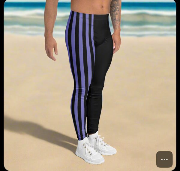 Purple Black Striped Meggings, Best Men's Leggings