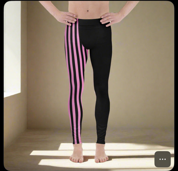 Light Pink Black Striped Meggings, Best Men's Leggings