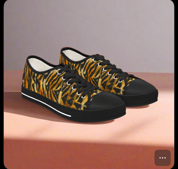 Orange Tiger Striped Women's Sneakers, Animal Print Women's Sneakers, Best Low Top Sneakers (US Size: 5.5-12)