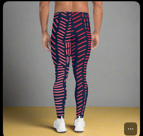 Red Black Abstract Men's Leggings, Abstract Patterned Meggings Running Tights For Men-Made in USA/EU/MX
