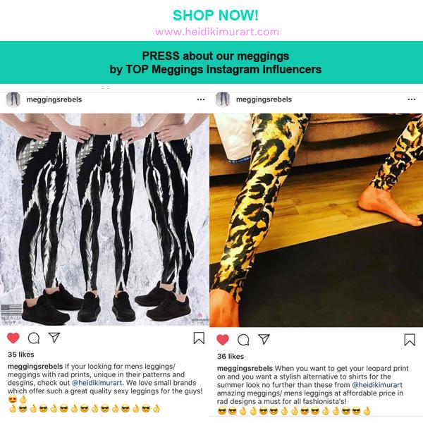 Black White Diagonally Striped Meggings, Best Chic Designer Abstract Men's Leggings For Men - Made in USA/EU/MX