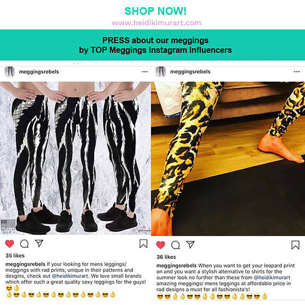 Black Striped Designer Meggings, Best Men's Leggings, Designer Minimalist Black White Modern Meggings-Made in USA/EU/MX