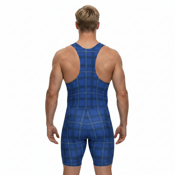 BLUE PLAID PRINT Cycling Shorts, Designer Best Men's Cycling Bib Shorts Gear Bodysuit One Piece Set
