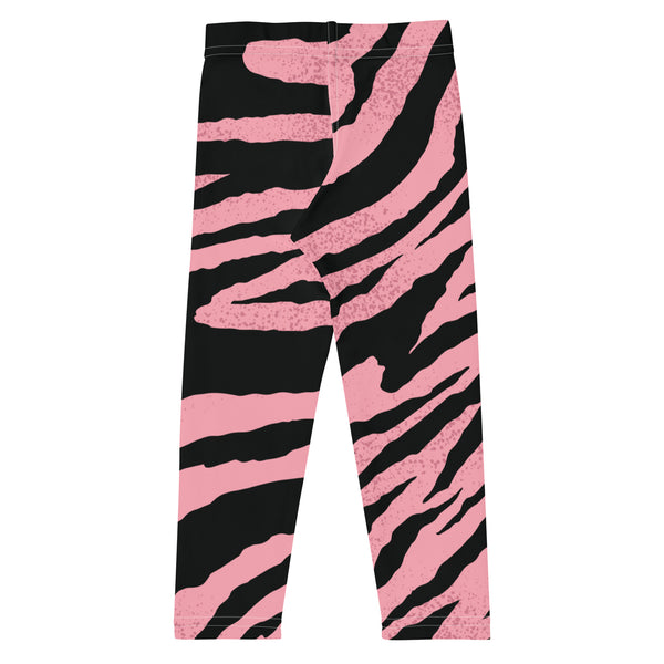 Pink Tiger Striped Kid's Leggings, Designer Abstract Colorful Boy's or Girl's Gym Tights-Made in USA/EU/MX