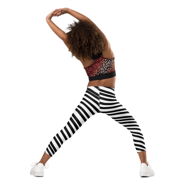 White Black Striped Kid's Leggings, Black White Diagonally Striped Print Designer Kid's Girl's Leggings Active Wear 38-40 UPF Fitness Workout Gym Wear Running Tights, Comfy Stretchy Pants (2T-7) Made in USA/EU/MX, Girls' Leggings & Pants, Leggings For Girls, Designer Girls Leggings Tights, Leggings For Girl Child