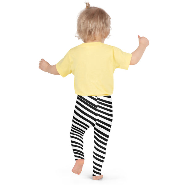 White Black Striped Kid's Leggings, Black White Diagonally Striped Print Designer Kid's Girl's Leggings Active Wear 38-40 UPF Fitness Workout Gym Wear Running Tights, Comfy Stretchy Pants (2T-7) Made in USA/EU/MX, Girls' Leggings & Pants, Leggings For Girls, Designer Girls Leggings Tights, Leggings For Girl Child