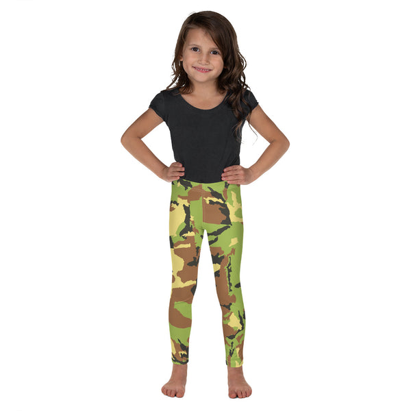 Green Camo Kid's Leggings, Kid's Camouflaged Military Print Designer Kid's Girl's Leggings Active Wear 38-40 UPF Fitness Workout Gym Wear Running Tights, Comfy Stretchy Pants (2T-7) Made in USA/EU/MX, Girls' Leggings & Pants, Leggings For Girls, Designer Girls Leggings Tights, Leggings For Girl Child