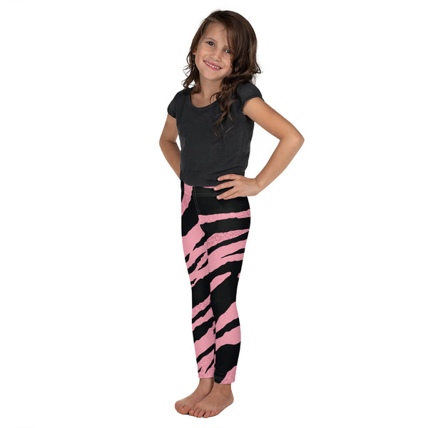Pink Tiger Striped Kid's Leggings, Designer Abstract Colorful Boy's or Girl's Gym Tights-Made in USA/EU/MX