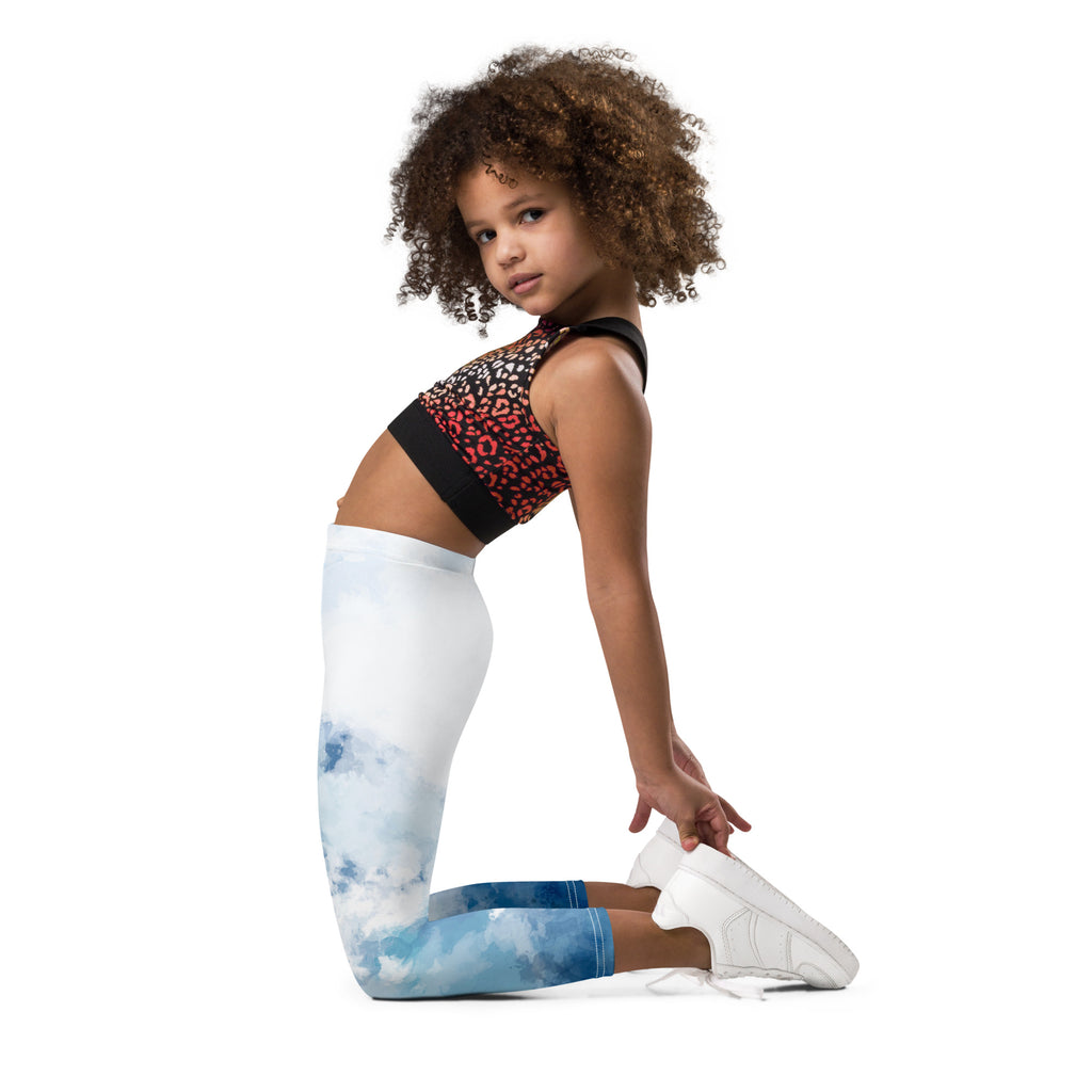 Blue Clouds Abstract Kid's Leggings, Abstract Blue Cute Premium