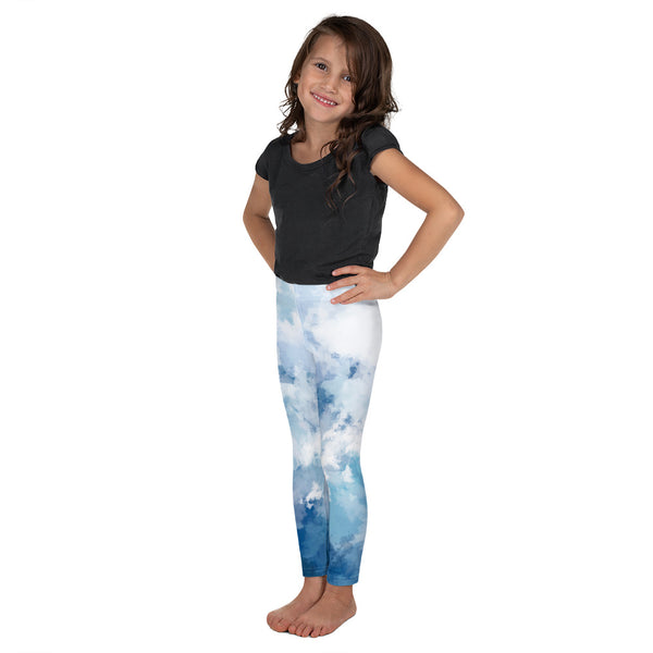 Blue Clouds Abstract Kid's Leggings, Abstract Blue Print Designer Kid's Girl's Leggings Active Wear, 38-40 UPF Fitness Workout Gym Wear Running Tights, Comfy Stretchy Pants (2T-7) Made in USA/EU/MX, Girls' Leggings & Pants, Leggings For Girls, Designer Girls Leggings Tights, Leggings For Girl Child