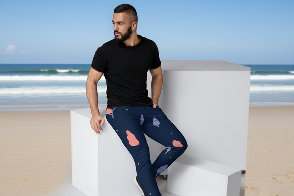 Blue Coral Trees Men's Joggers, Graphic Abstract Casual Designer Men's Jogging Pants - Made in USA/EU/MX