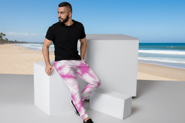 Pink Tie Dye Men's Joggers, Tie Dye Print Designer Slim-Fit Ultra Soft Comfy Men's Pants - Made in USA/EU/MX