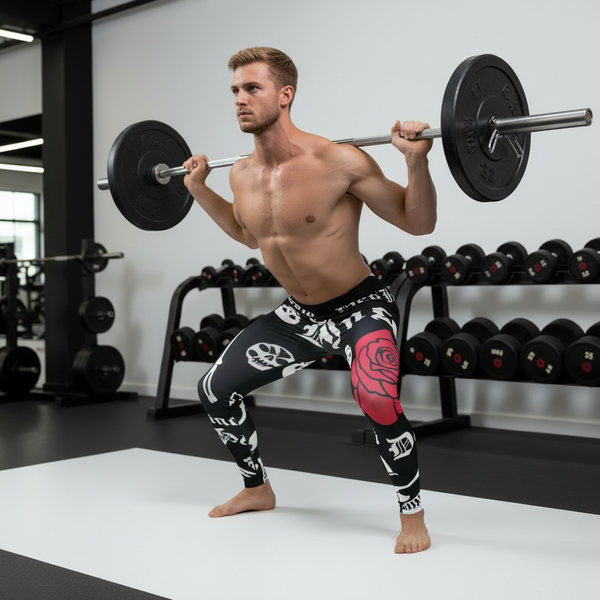 Black Skulls Romantic Men's Leggings, Rose Skull Leggings, Skull Leggings Men - Made in USA/EU/MX