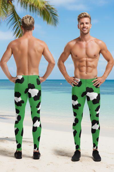 Green Leopard Print Men's Leggings, Animal Leopard Print Best Designer Meggings Tights-Made in USA/EU/MX