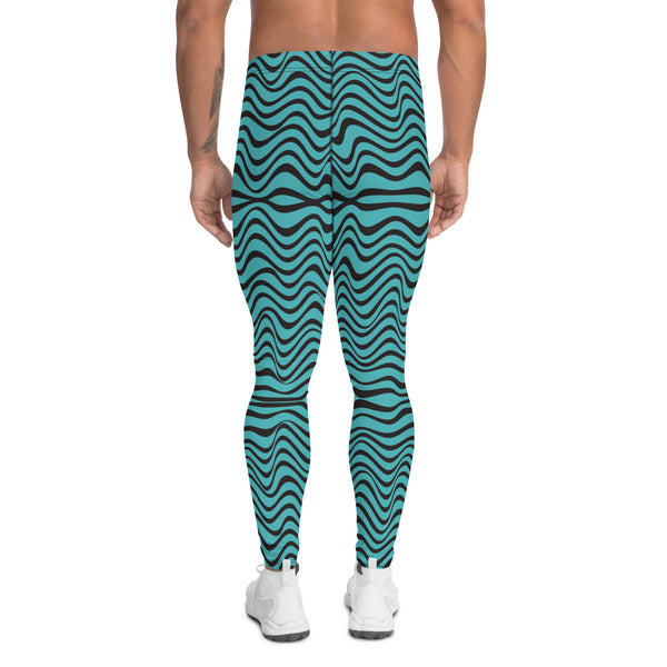 Black Blue Curvy Men's Leggings, Great Wave Abstract Pattern Designer Print Sexy Meggings Men's Workout Gym Tights Leggings, Men's Compression Tights Pants - Made in USA/ EU/ MX (US Size: XS-3XL)&nbsp;Patterned&nbsp;Leggings For Men, Tights Workout, Men's Compression Pants, Mens Festival Leggings, Mens Leggings Fashion, Mens Tights