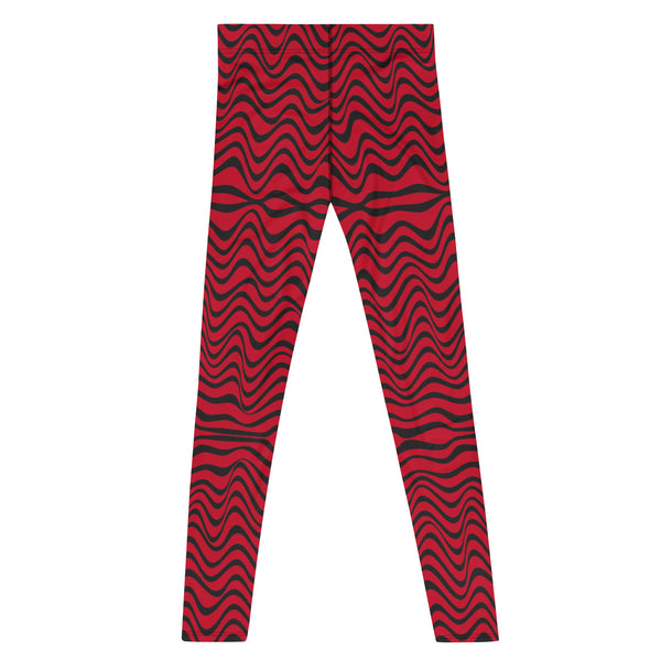 Red Black Curvy Men's Leggings, Great Wave Abstract Pattern Designer Print Sexy Meggings Men's Workout Gym Tights Leggings, Men's Compression Tights Pants - Made in USA/ EU/ MX (US Size: XS-3XL)&nbsp;Patterned&nbsp;Leggings For Men, Tights Workout, Men's Compression Pants, Mens Festival Leggings, Mens Leggings Fashion, Mens Tights