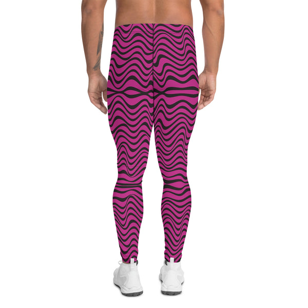 Hot Pink Wavy Meggings, Best Curvy Men's Leggings, Great Wave Abstract Pattern Designer Print Sexy Meggings Men's Workout Gym Tights Leggings, Men's Compression Tights Pants - Made in USA/ EU/ MX (US Size: XS-3XL) Patterned&nbsp;Leggings For Men, Tights Workout, Men's Compression Pants, Mens Festival Leggings, Mens Leggings Fashion, Mens Tights