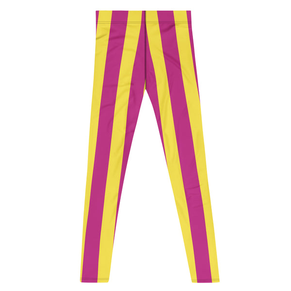 Pink Yellow Stripes Men's Leggings, Vertically Striped Print Designer Print Sexy Meggings Men's Workout Gym Tights Leggings, Men's Compression Tights Pants - Made in USA/ EU/ MX (US Size: XS-3XL) 