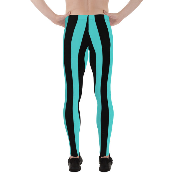 Black and Blue Sexy Meggings, Designer Vertically Striped Men's Leggings, Designer Minimalist Black Blue Modern Sexy Meggings Men's Workout Gym Tights Leggings, Men's Compression Tights Pants - Made in USA/ EU/ MX (US Size: XS-3XL)