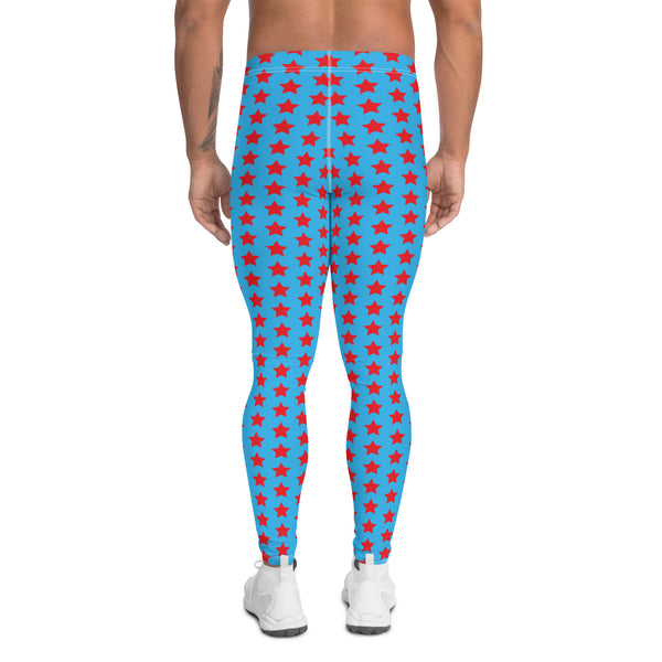 Blue Red Stars Meggings, Star Print Abstract Designer Print Sexy Meggings Men's Workout Gym Tights Leggings, Men's Compression Tights Pants - Made in USA/ EU/ MX (US Size: XS-3XL)&nbsp;