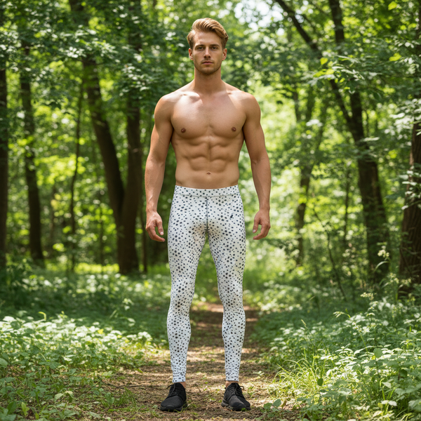 Grey Dotted Men's Leggings, Dots Pattern Designer Running Compression Tights For Men - Made in USA/EU/MX