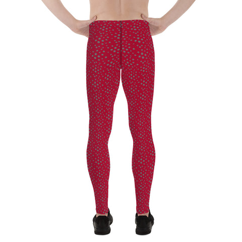 Red Grey Dotted Men's Leggings, Dots Pattern Abstract Designer Print Sexy Meggings Men's Workout Gym Tights Leggings, Men's Compression Tights Pants - Made in USA/ EU/ MX (US Size: XS-3XL)&nbsp;